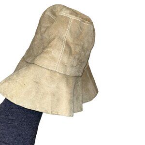 Andrew Wilkie LONDON BARNEYS NEW NWT bone khaki leather suede bucket hat S/M